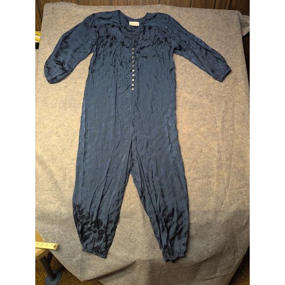 Anthropologie Laurentia Jacquard V Neck Button Front Boho POCKETS Jumpsuit Small - Picture 11 of 11